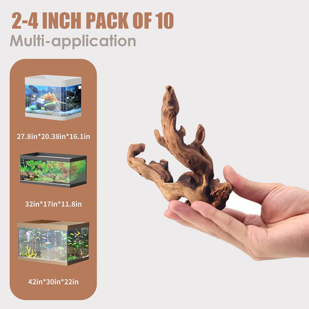 Jorewood Natural Small Aquarium Driftwood for Fish Tanks & Reptile Terrariums – 100% Safe Fish Tank Decorations, Unique Twisted Branches 5-Piece 4-8 Inch Low Tannin, Easy to Sink
