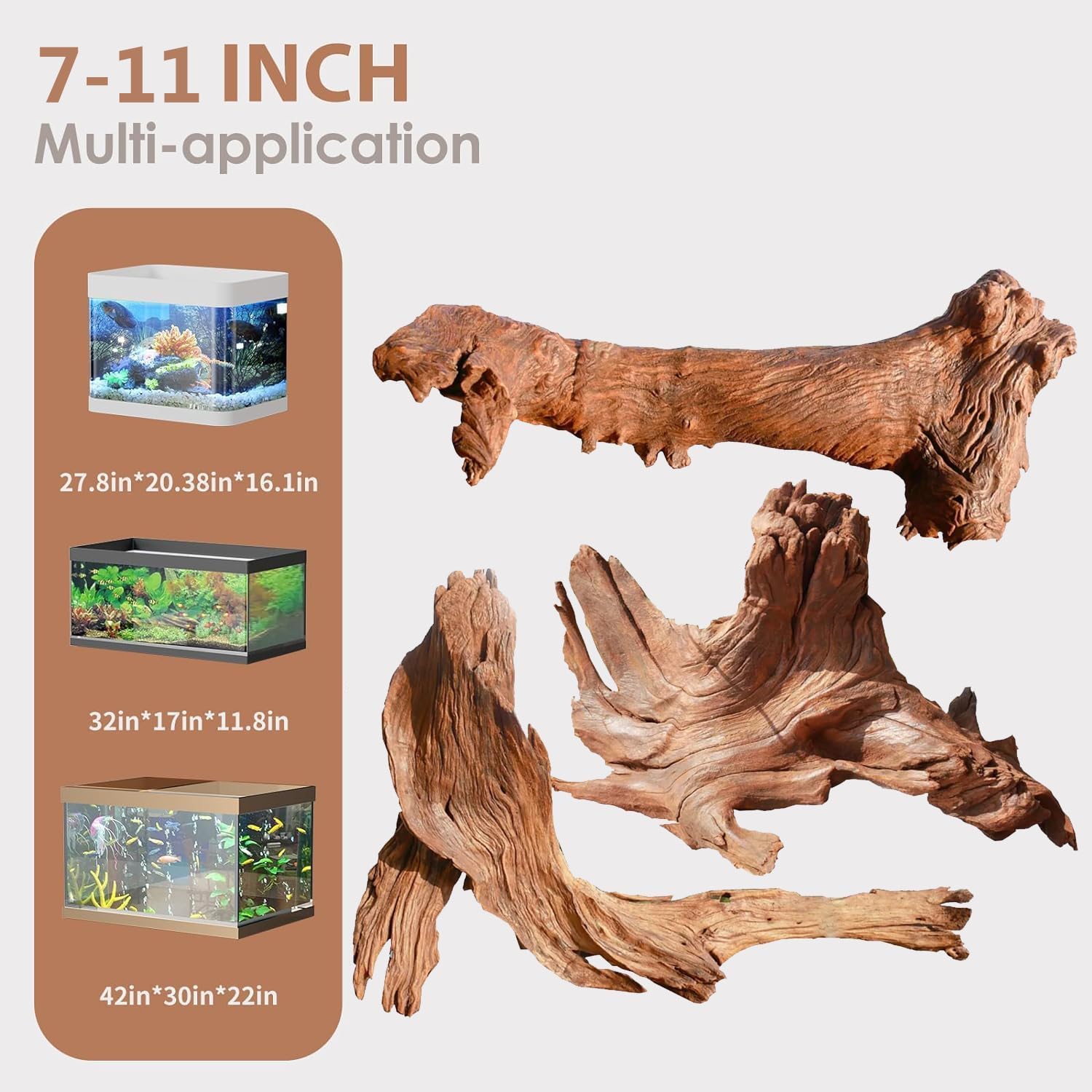 Jorewood Natural Small Aquarium Driftwood for Fish Tanks & Reptile Terrariums – 100% Safe Fish Tank Decorations, Unique Twisted Branches 5-Piece 4-8 Inch Low Tannin, Easy to Sink