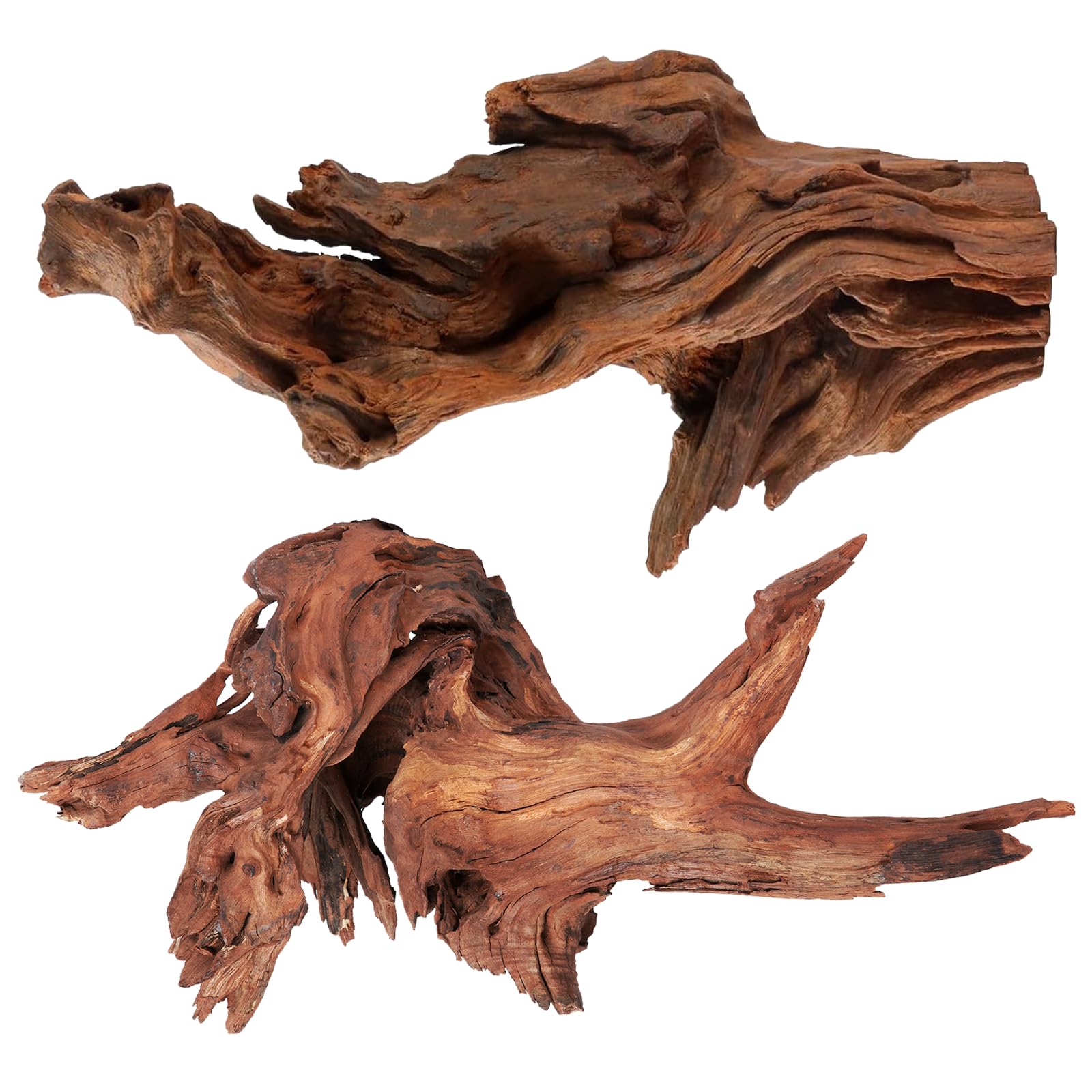 WDEFUN Natural Driftwood for Aquarium Decor, 2-Piece 10''-14'' Large Driftwood for Decorations on Fish Tank, Reptiles Bearded Dragon Accessories or Air Plants