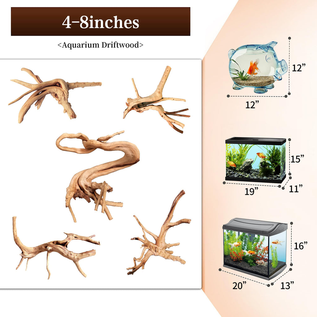 majoywoo Natural Coral Driftwood for Aquarium Decor Fish Tank Decorations, Assorted Driftwood Branch 6-10" 3 Pcs, Reptile Decor…