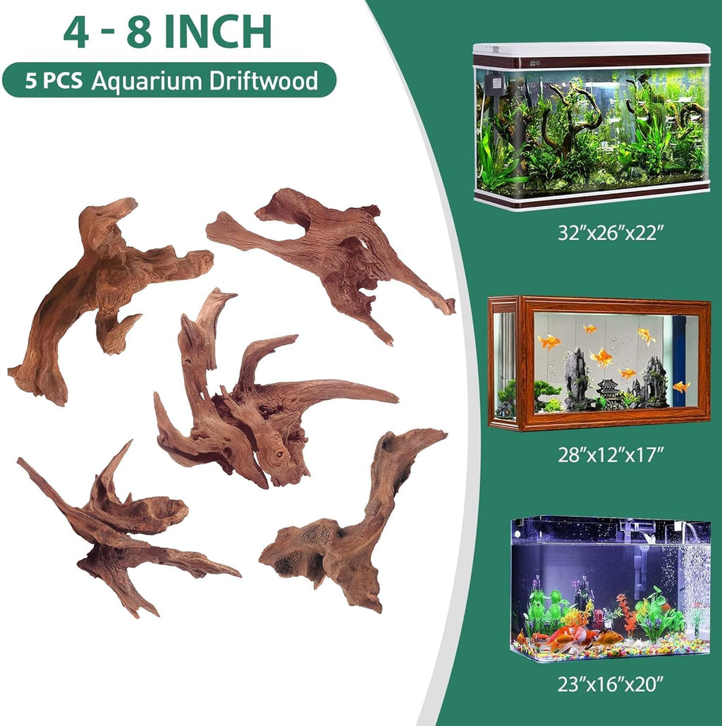 WDEFUN Natural Driftwood for Aquarium Decor, 2-Piece 10''-14'' Large Driftwood for Decorations on Fish Tank, Reptiles Bearded Dragon Accessories or Air Plants