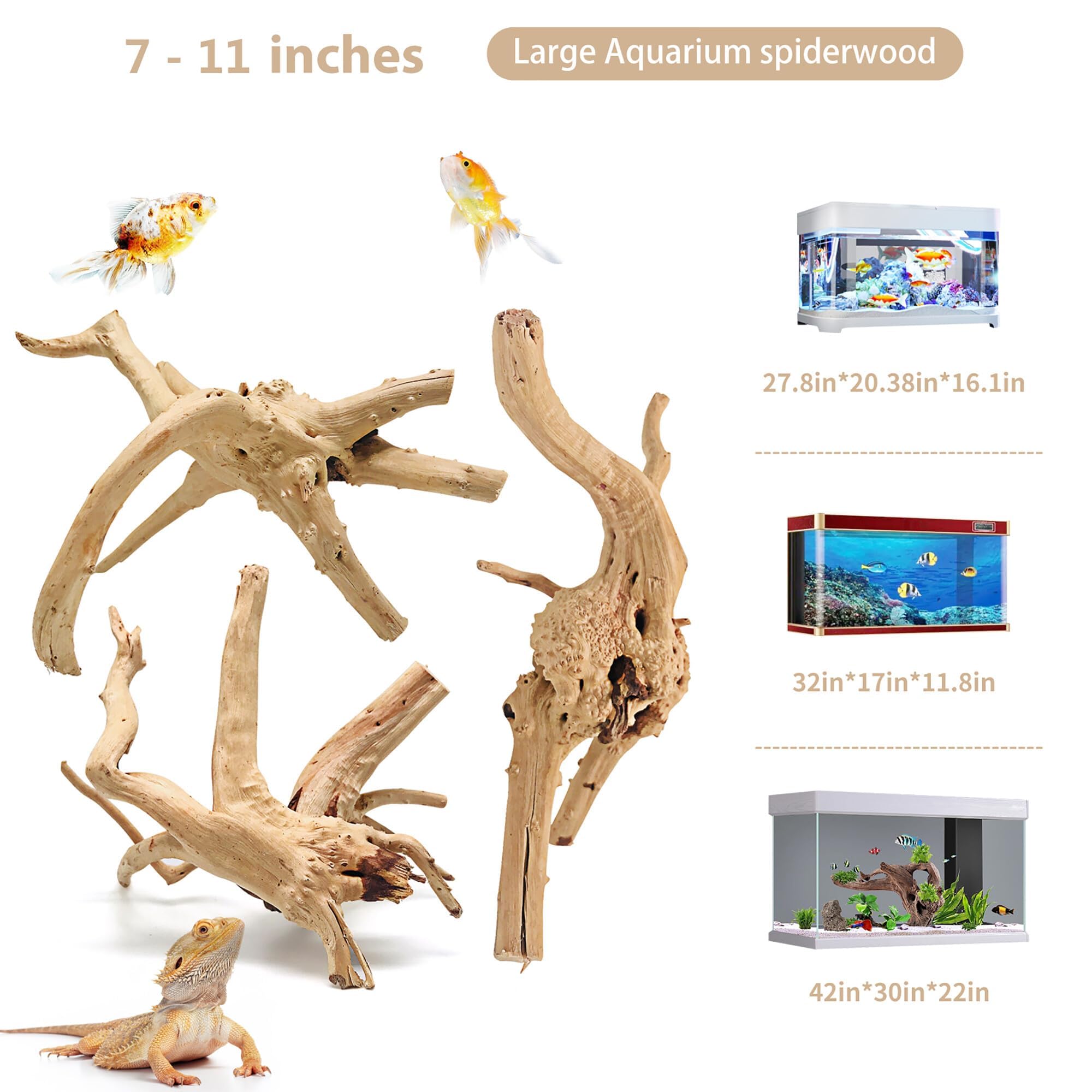 WDEFUN Natural Driftwood for Aquarium Decor, 2-Piece 10''-14'' Large Driftwood for Decorations on Fish Tank, Reptiles Bearded Dragon Accessories or Air Plants