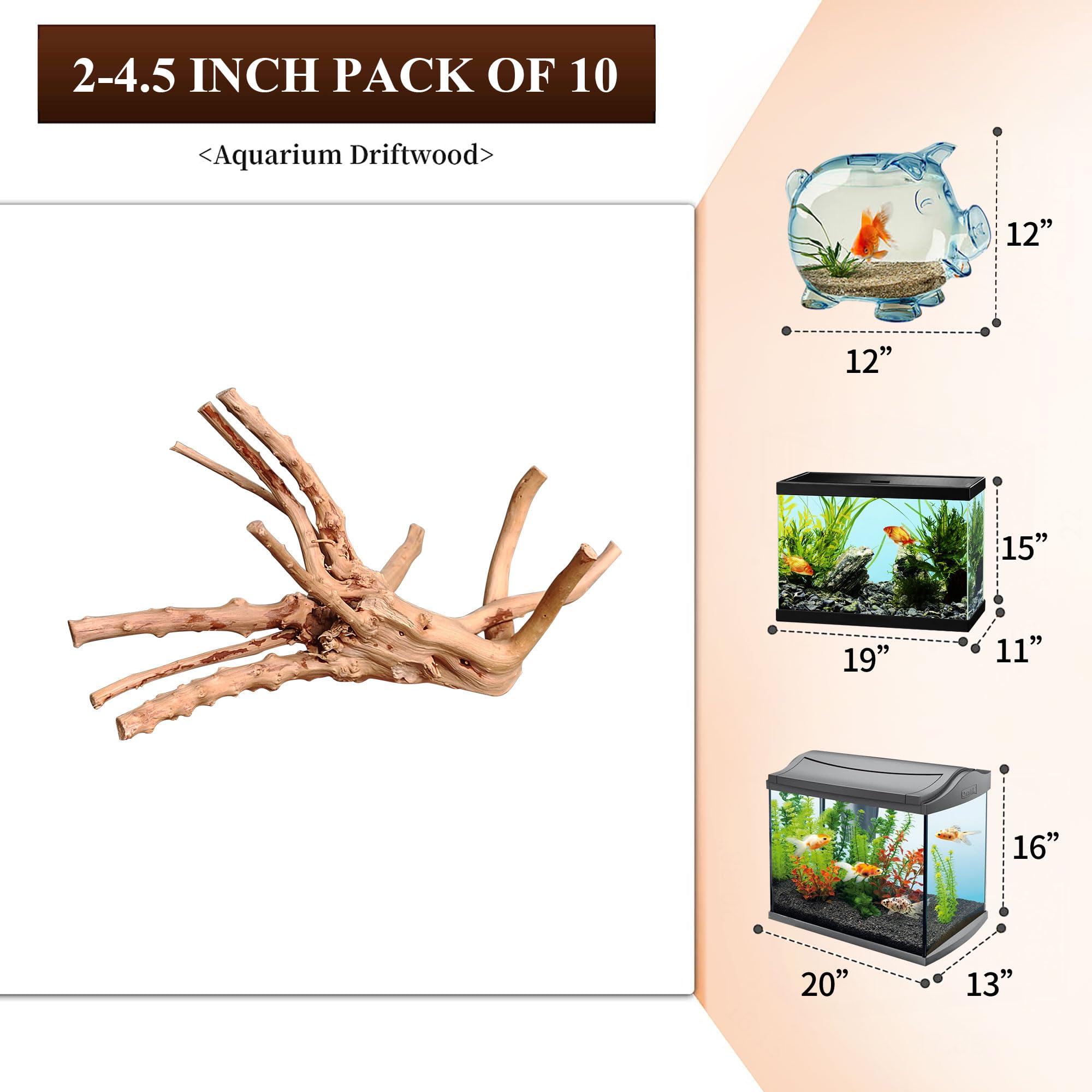 majoywoo Natural Coral Driftwood for Aquarium Decor Fish Tank Decorations, Assorted Driftwood Branch 6-10" 3 Pcs, Reptile Decor…