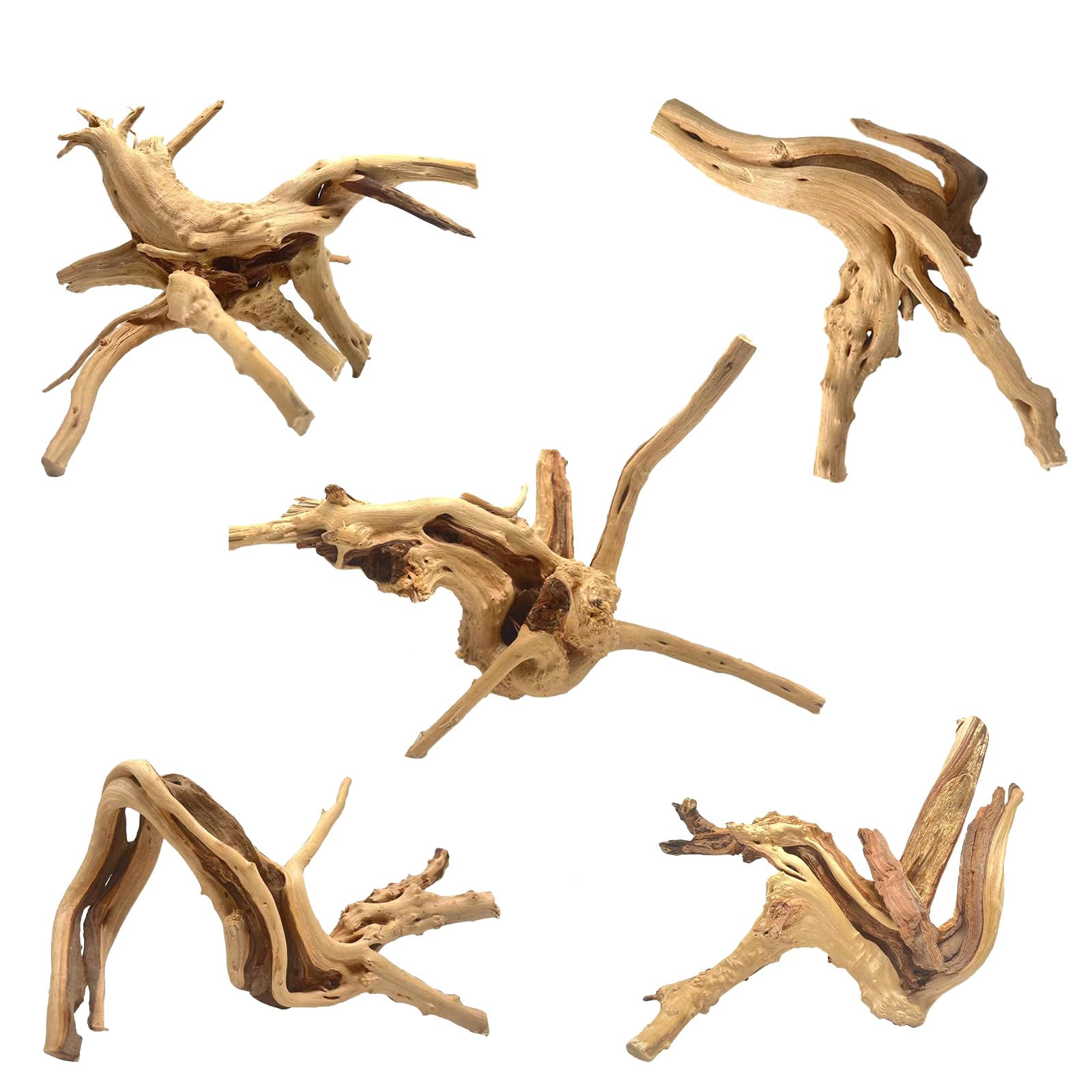 WDEFUN Natural Driftwood for Aquarium Decor, 2-Piece 10''-14'' Large Driftwood for Decorations on Fish Tank, Reptiles Bearded Dragon Accessories or Air Plants