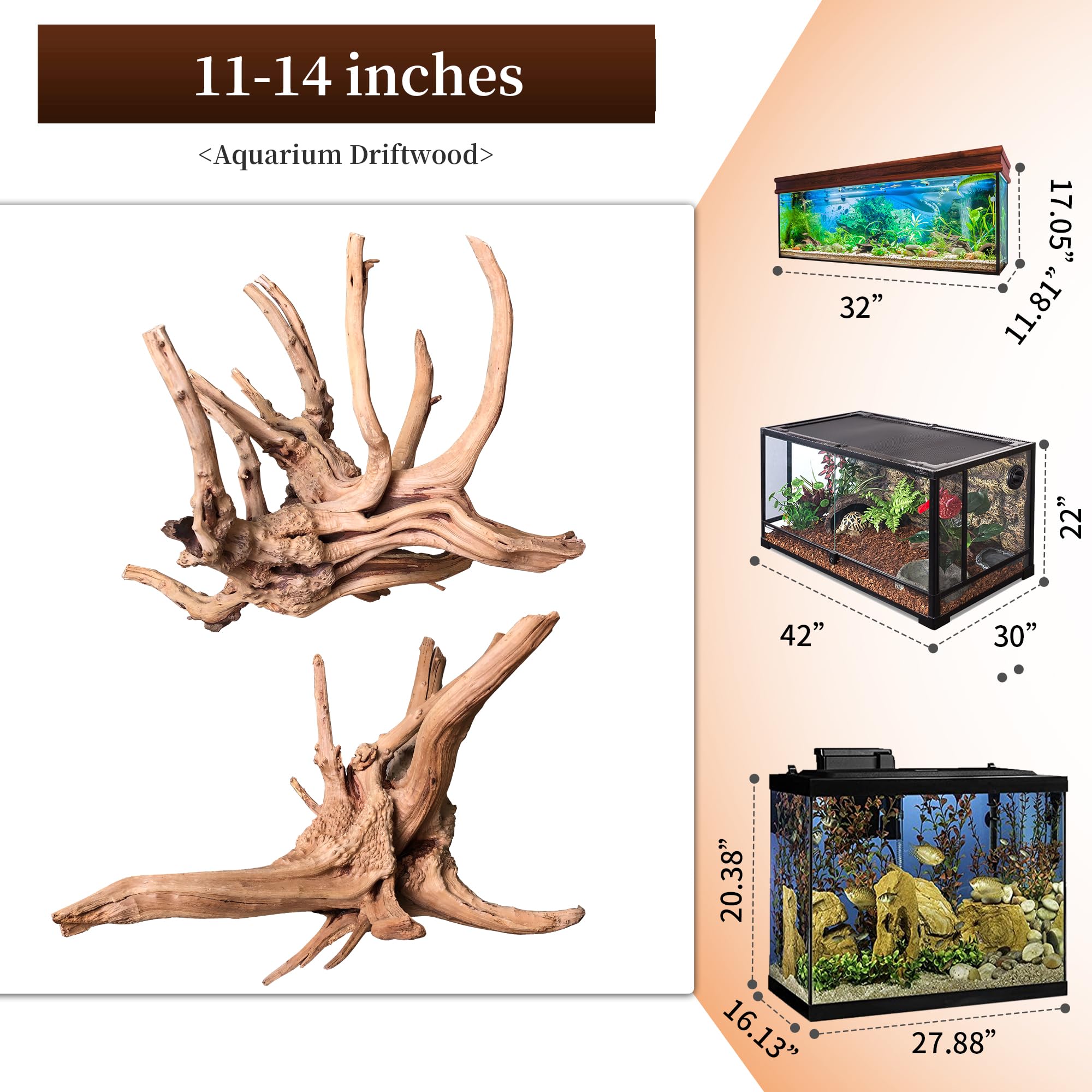 majoywoo Natural Coral Driftwood for Aquarium Decor Fish Tank Decorations, Assorted Driftwood Branch 6-10" 3 Pcs, Reptile Decor…