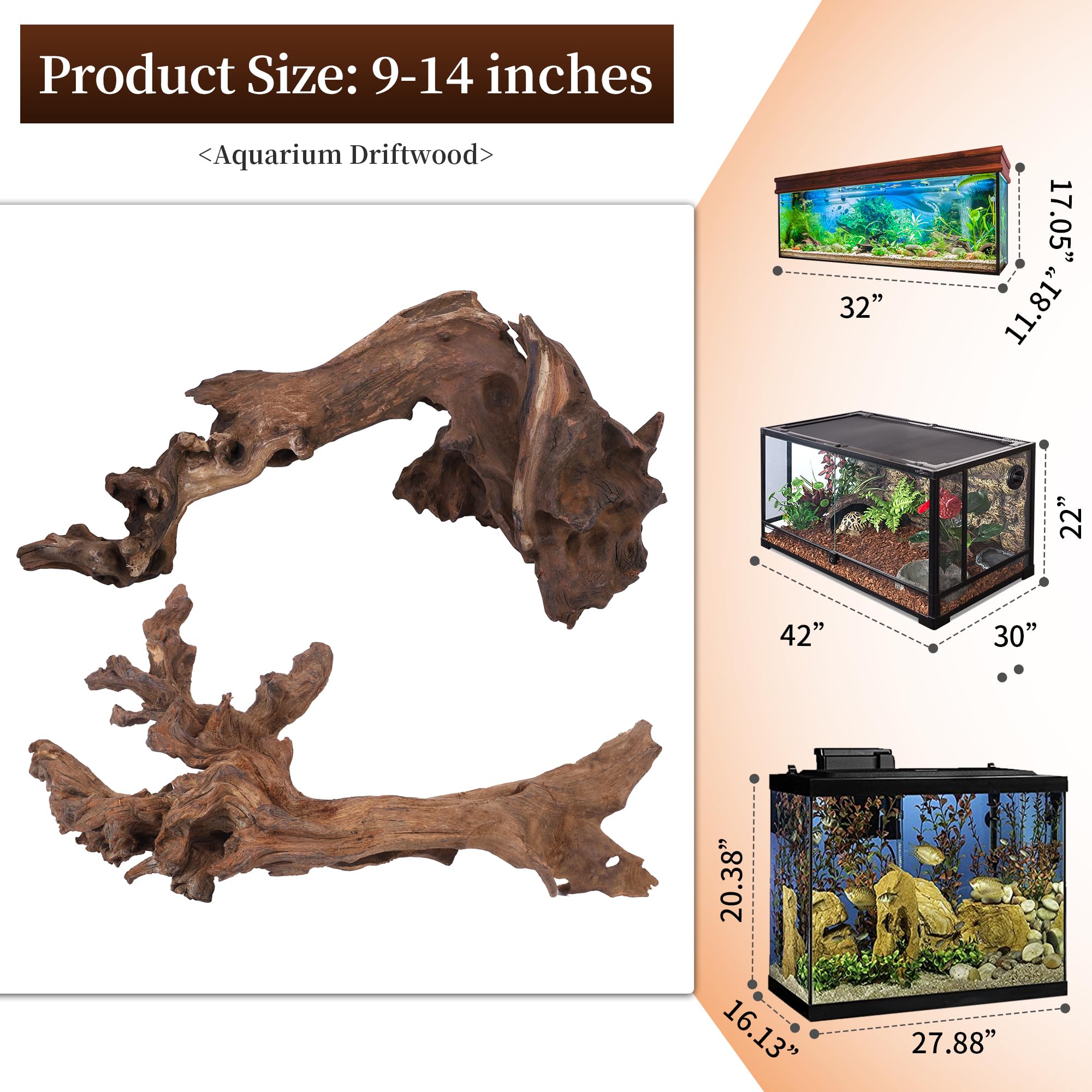 majoywoo Natural Coral Driftwood for Aquarium Decor Fish Tank Decorations, Assorted Driftwood Branch 6-10" 3 Pcs, Reptile Decor…