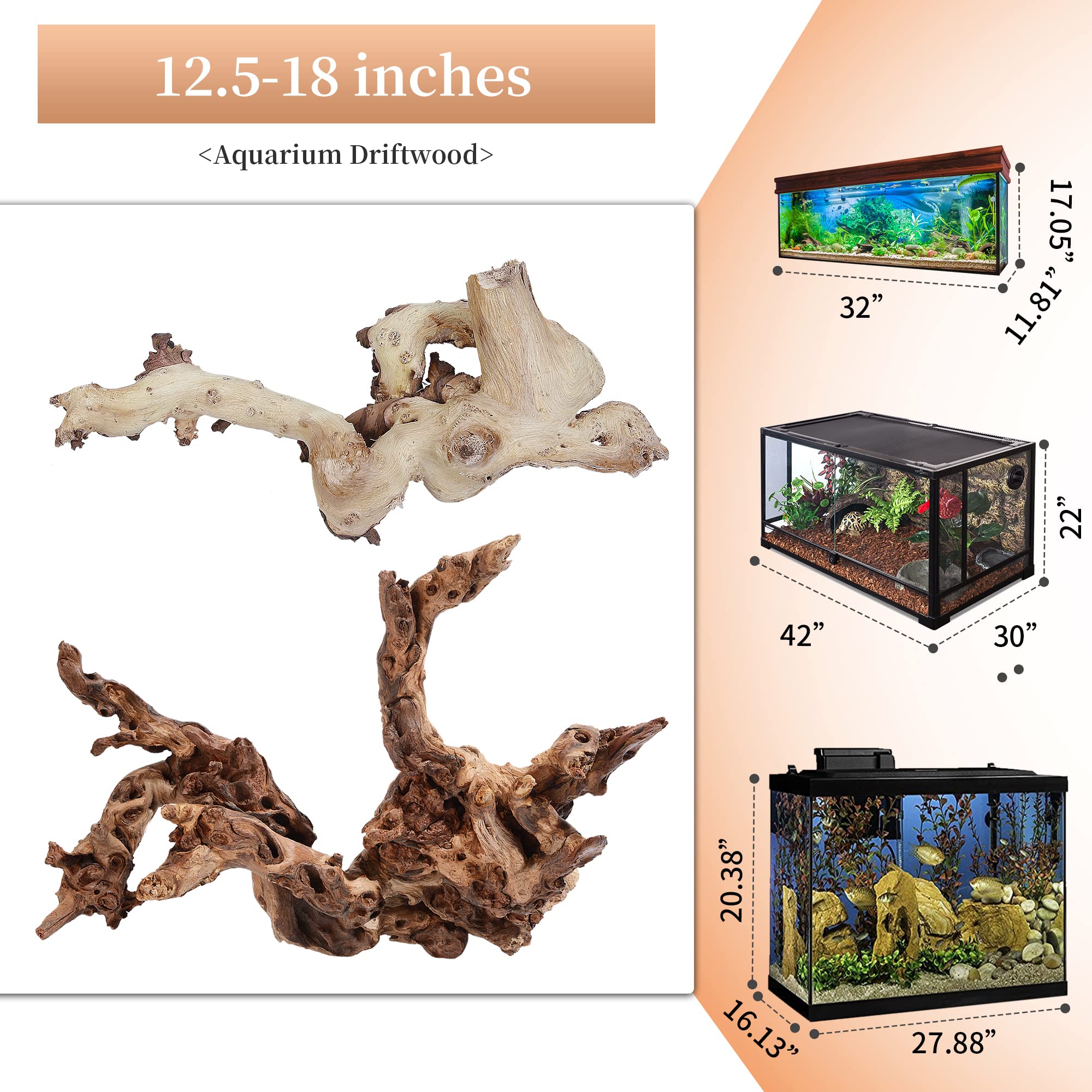 majoywoo Natural Coral Driftwood for Aquarium Decor Fish Tank Decorations, Assorted Driftwood Branch 6-10" 3 Pcs, Reptile Decor…