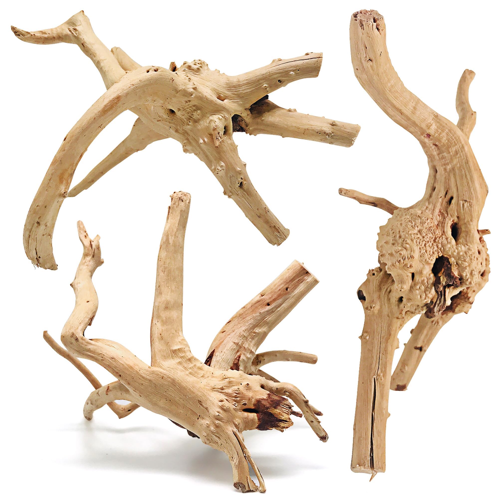 WDEFUN Natural Driftwood for Aquarium Decor, 2-Piece 10''-14'' Large Driftwood for Decorations on Fish Tank, Reptiles Bearded Dragon Accessories or Air Plants