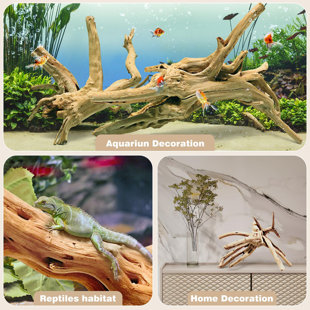 WDEFUN Natural Driftwood for Aquarium Decor, 2-Piece 10''-14'' Large Driftwood for Decorations on Fish Tank, Reptiles Bearded Dragon Accessories or Air Plants