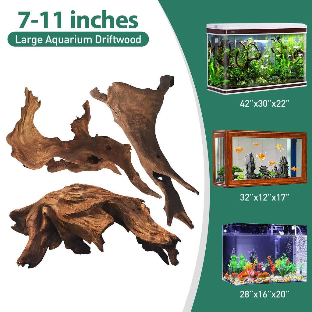 WDEFUN Natural Driftwood for Aquarium Decor, 2-Piece 10''-14'' Large Driftwood for Decorations on Fish Tank, Reptiles Bearded Dragon Accessories or Air Plants