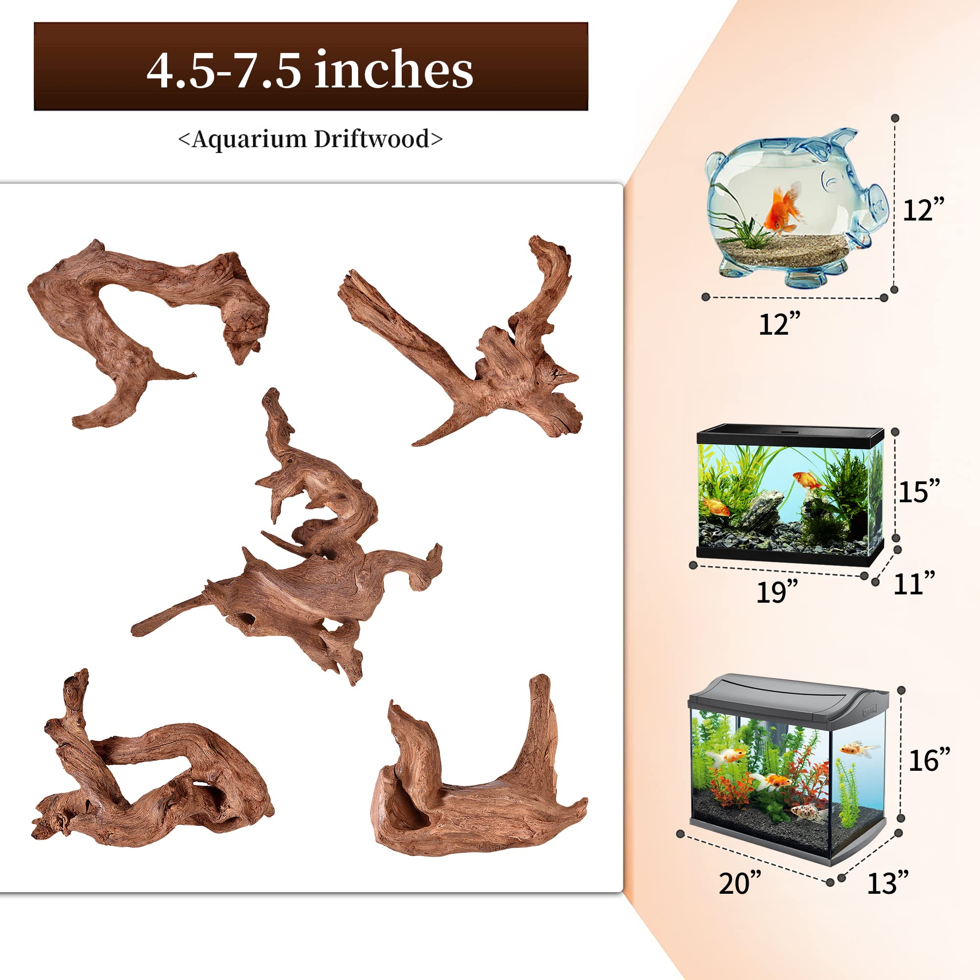 majoywoo Natural Coral Driftwood for Aquarium Decor Fish Tank Decorations, Assorted Driftwood Branch 6-10" 3 Pcs, Reptile Decor…