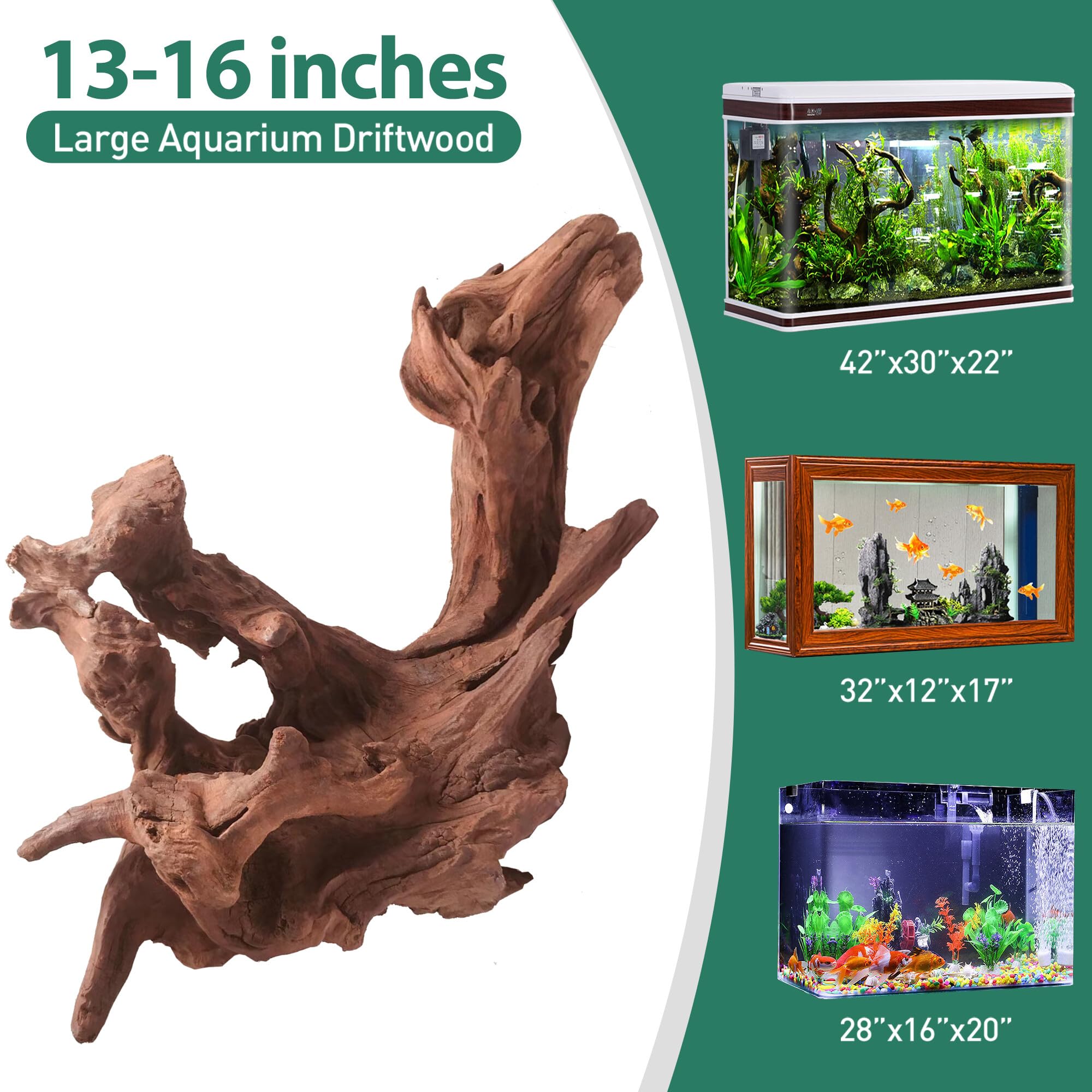 WDEFUN Natural Driftwood for Aquarium Decor, 2-Piece 10''-14'' Large Driftwood for Decorations on Fish Tank, Reptiles Bearded Dragon Accessories or Air Plants