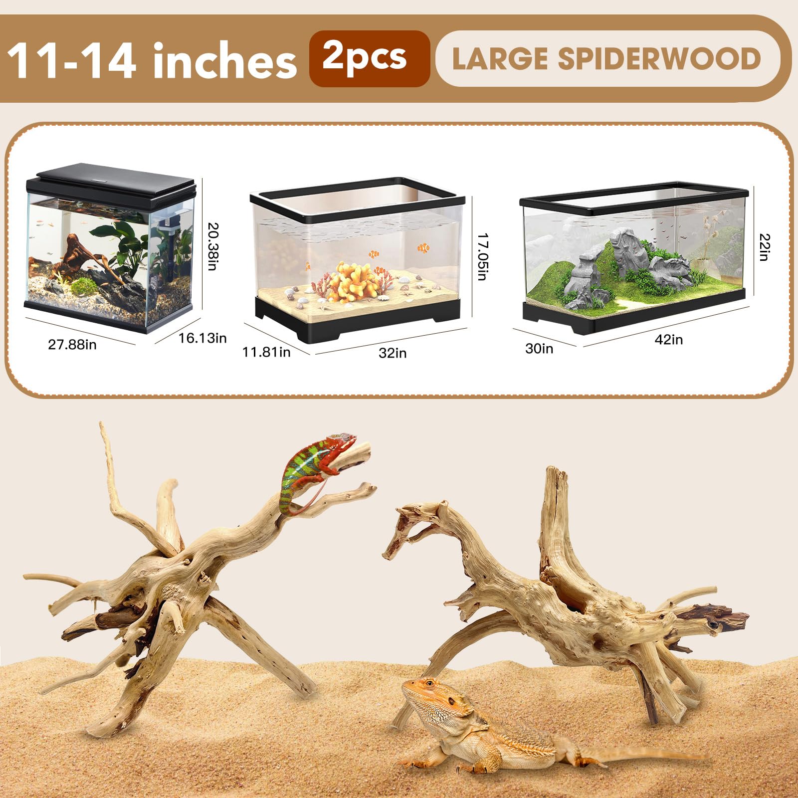 Jorewood Natural Small Aquarium Driftwood for Fish Tanks & Reptile Terrariums – 100% Safe Fish Tank Decorations, Unique Twisted Branches 5-Piece 4-8 Inch Low Tannin, Easy to Sink