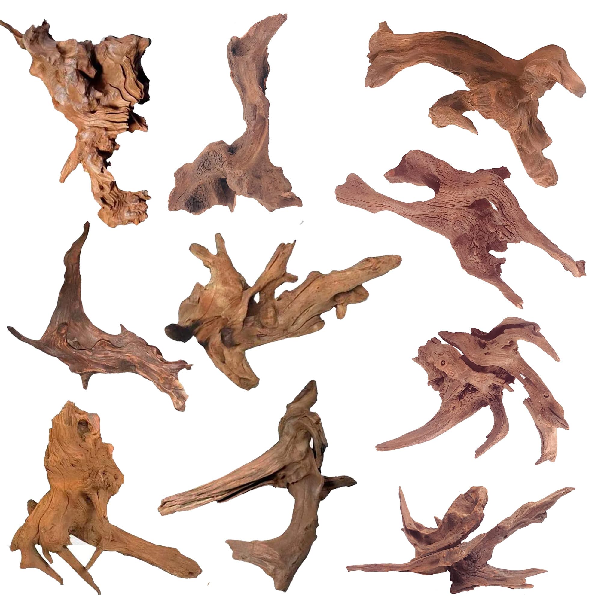 WDEFUN Natural Driftwood for Aquarium Decor, 2-Piece 10''-14'' Large Driftwood for Decorations on Fish Tank, Reptiles Bearded Dragon Accessories or Air Plants