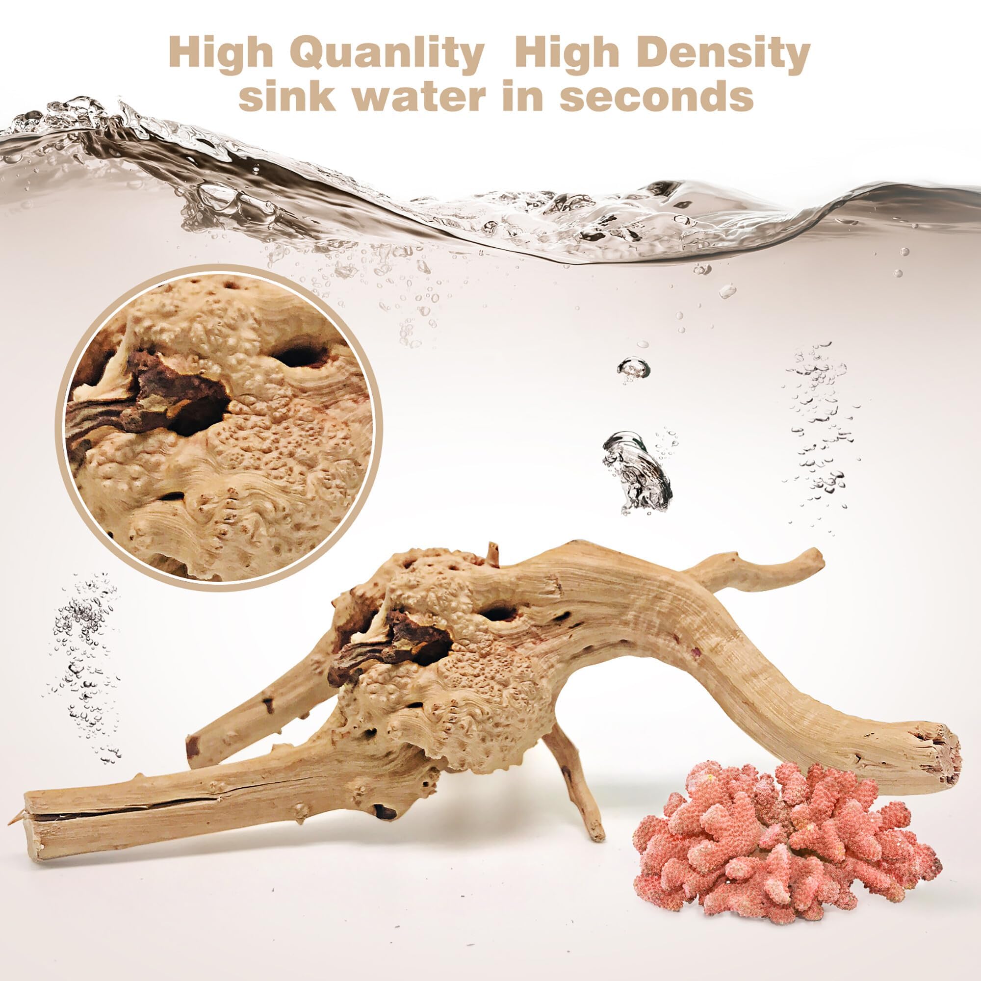 WDEFUN Natural Driftwood for Aquarium Decor, 2-Piece 10''-14'' Large Driftwood for Decorations on Fish Tank, Reptiles Bearded Dragon Accessories or Air Plants